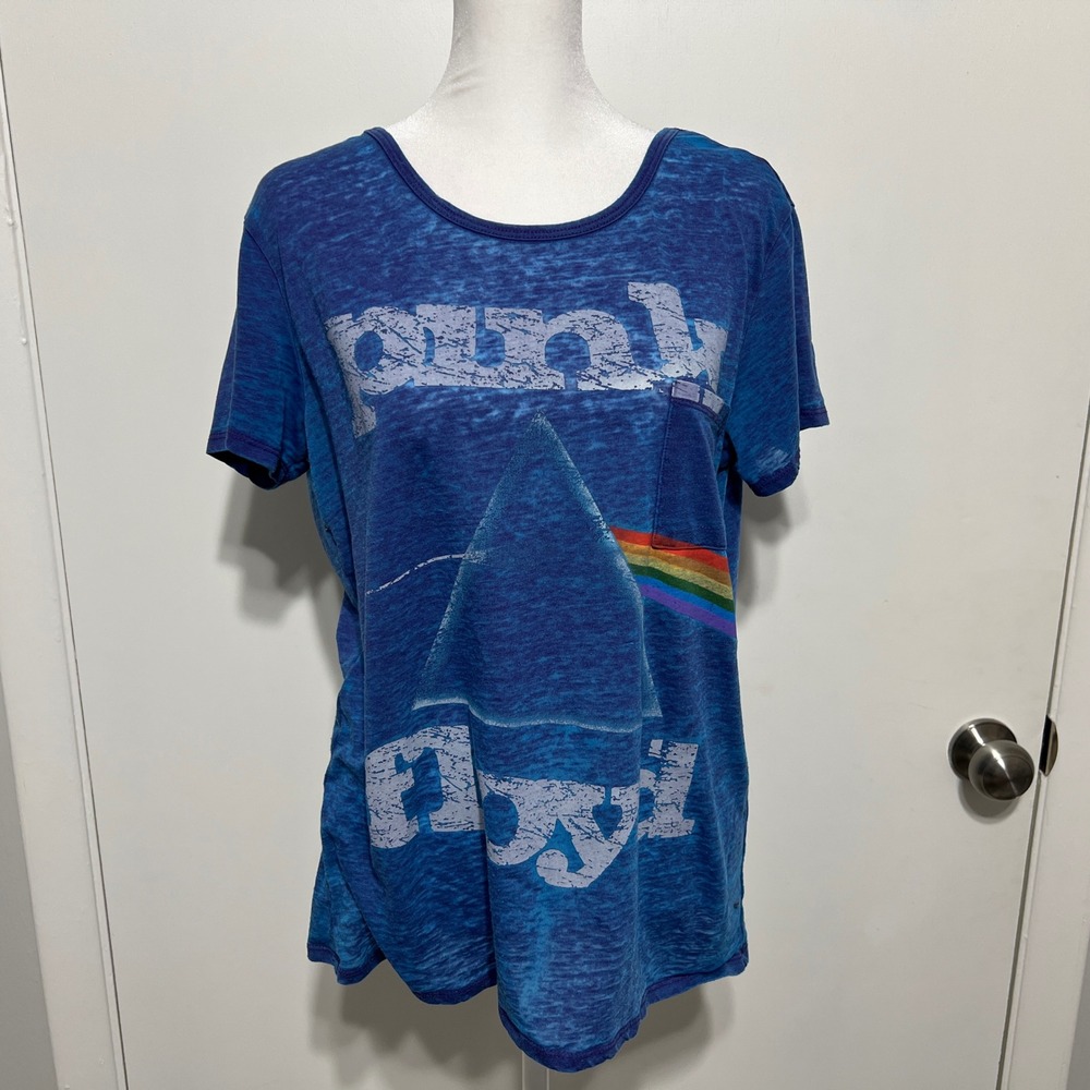 Pink Floyd Burnout Pocket Tee Womens Size L Blue Distressed Band‎ Grunge